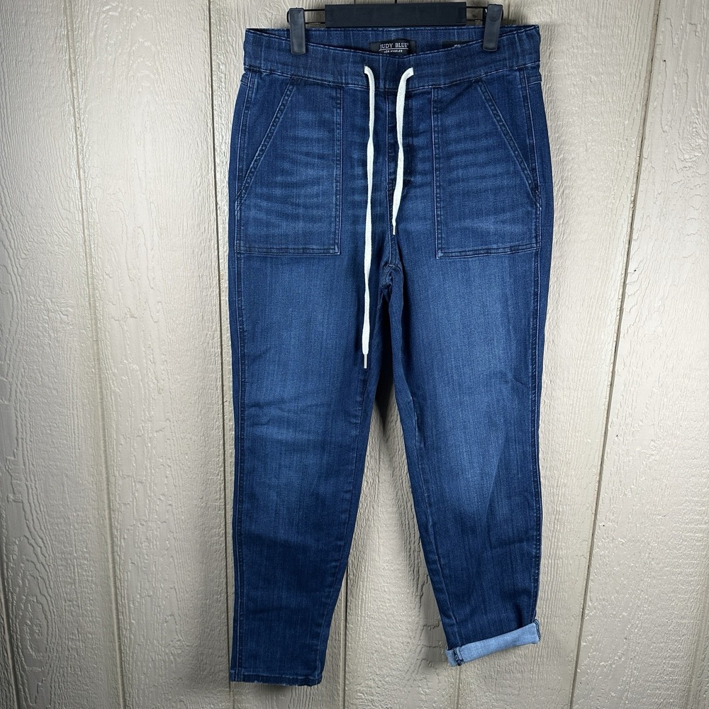 Judy Blue Blue Denim Jogger Jeans Womens Size 9/29 Drawstring Dark Wash Stretch
